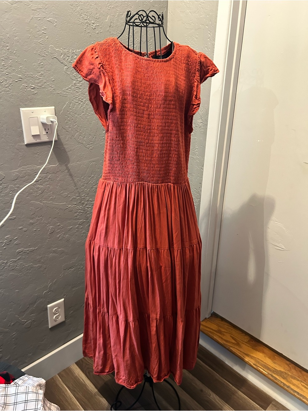 Smocked Tiered Maxi Dress in Rust Red - Women